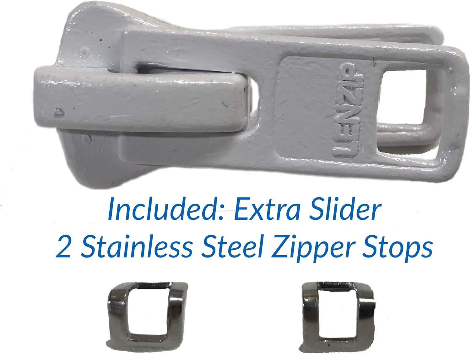 EZ-Xtend Lenzip #10 Separating Zipper for Canvas - Heavy Duty Cut to Length w/Double Metal Locking Pull - Includes Stainless Steel Zipper Bottom Stop and Extra Slider Replacement (White, 96")