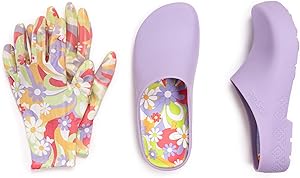 MUK LUKS Women’s Garden Clogs and Gloves Set – Waterproof, Slip-Resistant Outdoor Slip-on Shoes – Lightweight, Easy to Clean, Comfortable for Yard Work & Lawn Care