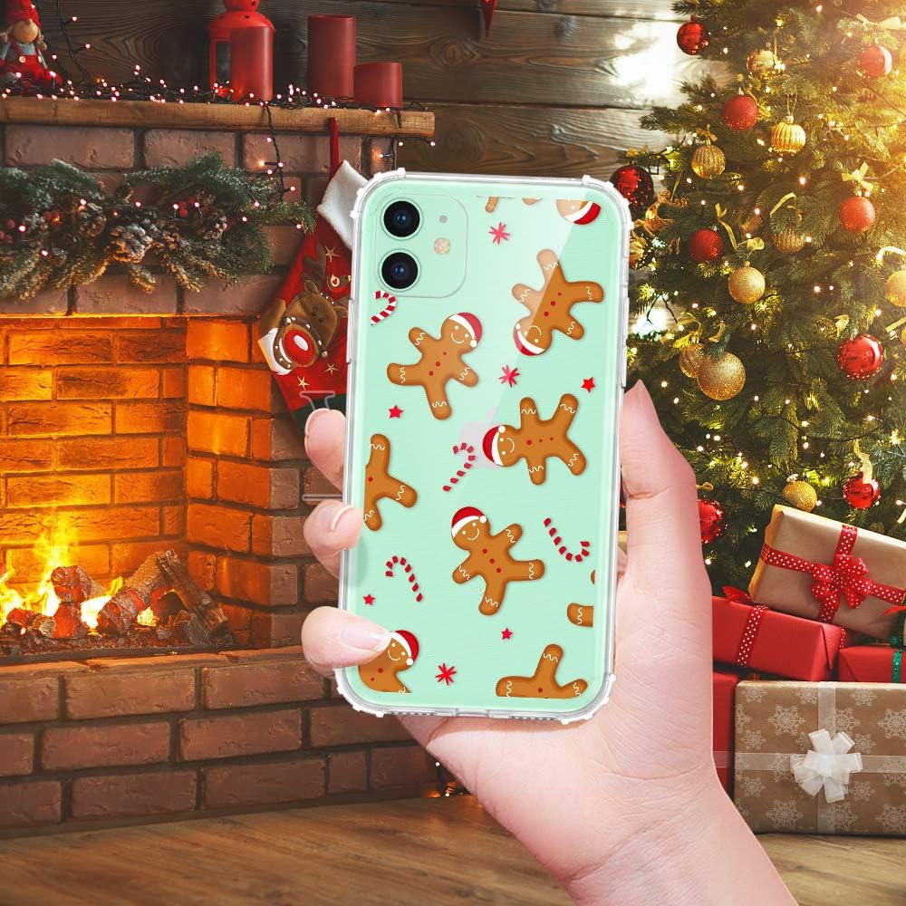 Caka Christmas Case for iPhone 11, iPhone 11 Clear Floral Case with Christmas Design for Girls Women Girly Cute Slim Soft Premium TPU Transparent Protective Case for iPhone 11 (Gingerbread Man)
