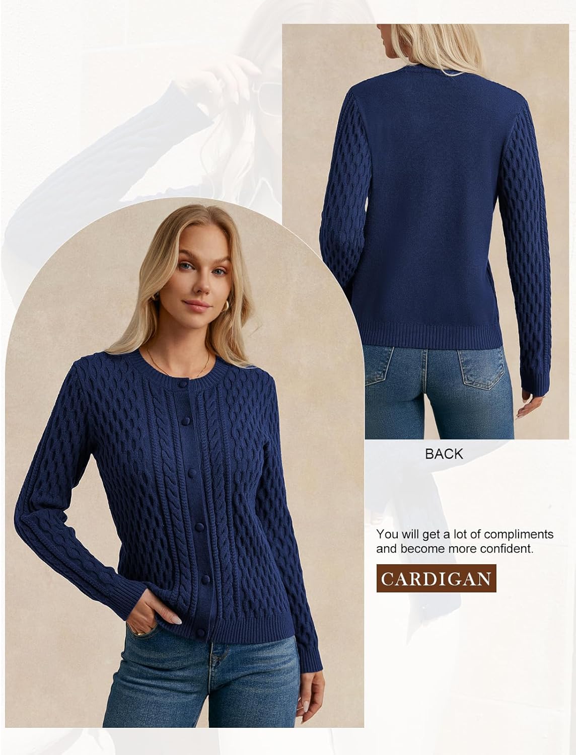 GRACE KARIN Womens Cable Knit Cardigan Sweaters, Button Down Cardigans 2026 Spring, Casual Long Sleeve Tops - Image 6