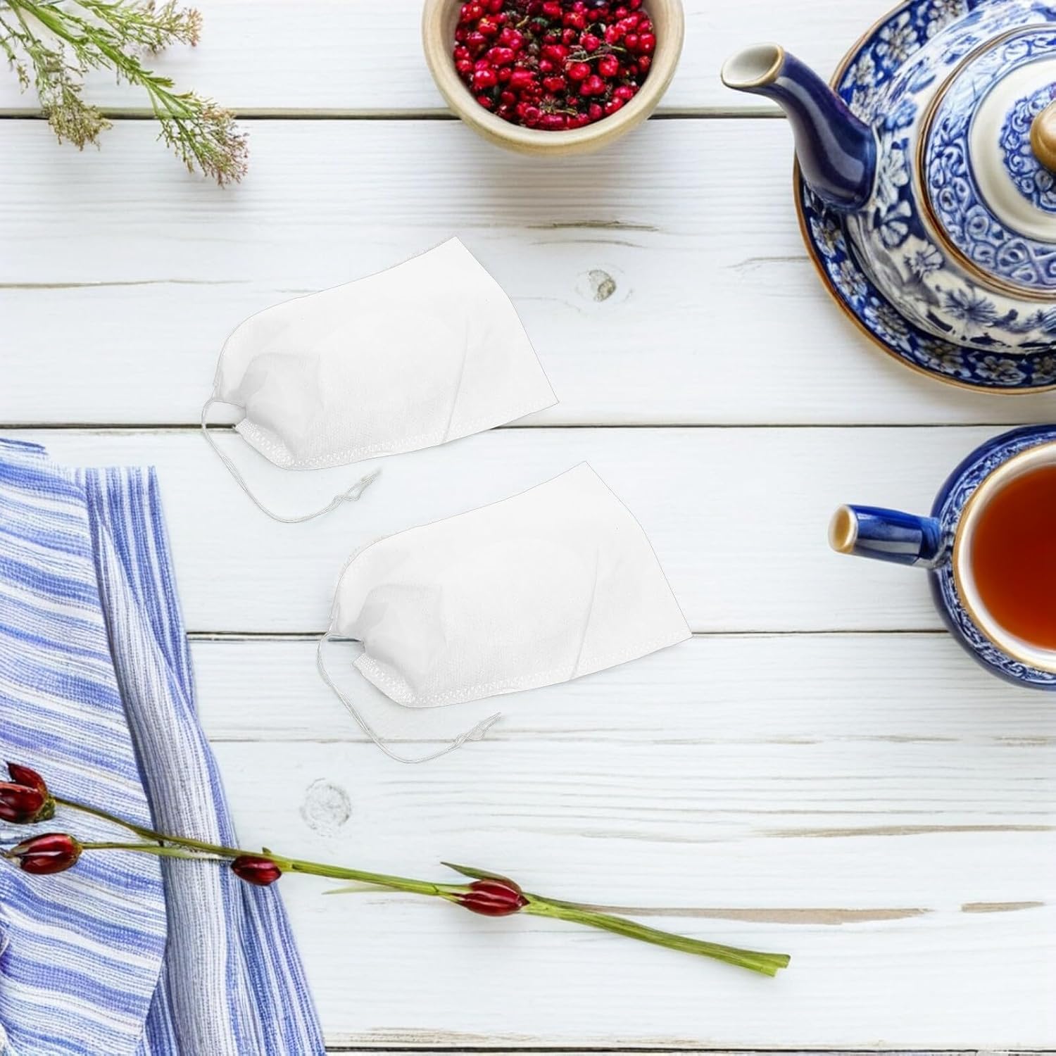 Alipis 400pcs Drawstring Tea Infuser Bags 10x15cm Non-woven Fabric Loose Leaf Tea Filter Sachets for Herbs Spices Cooking and Brewing