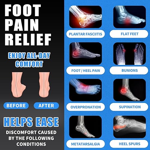 Miniatura 3 de Plantillas para fascitis plantar para hombres y mujeres, inserciones ortopédicas resistentes con soporte de arco, pies planos y alivio del dolor de