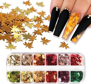 Fall Maple Leaf Nail Sequins Glitter Holographic Nail Art Glitter Design Autumn Nail Stickers 3D Maple Leaves Nail Glitter Flakes for Women Girl Confetti Nail Decals Thanksgiving Nail Decoration