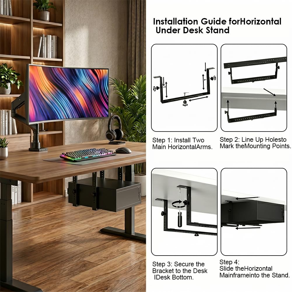 Supporto sottotavolo per PC per case del computer, supporto per PC sotto la scrivania, supporto regolabile per computer sotto la scrivania, supporto da appendere, salvaspazio, funziona con la maggior