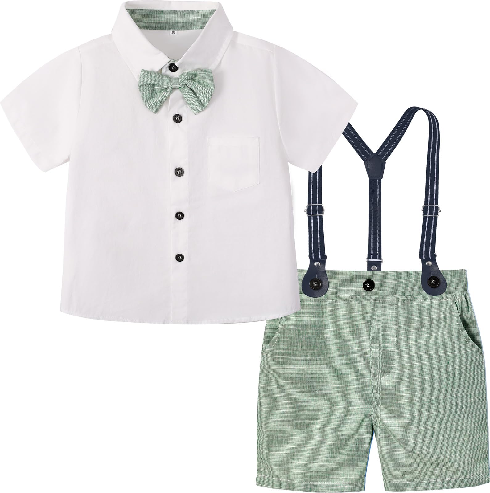 mintgreen Bébé Garçon Gentilhomme Tenu Ensemble Manche Courte Nœud Papillon Chemises Bretelles Un Pantalon Costume de Mariage, Taille: 1-4 Ans