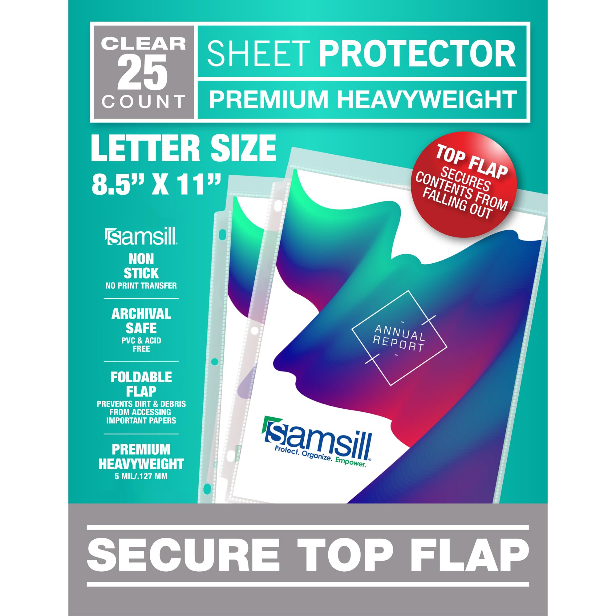 Samsill 25 Pack Secure Locking Clear Sheet Protector, Super Heavyweight 5mil, Archival Safe and Top Loading