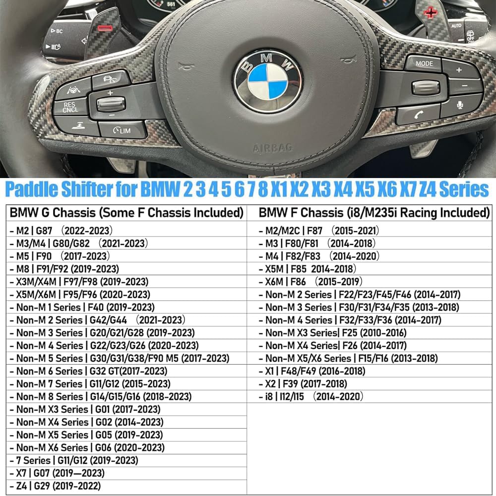 Car Carbon Fiber Paddle Shifters for BMW G20 G30 F20 F30 F34 F12 F01 F48 F25 F26 F15 F16 2017 2018 2019, Steering Wheel Paddles (Red)