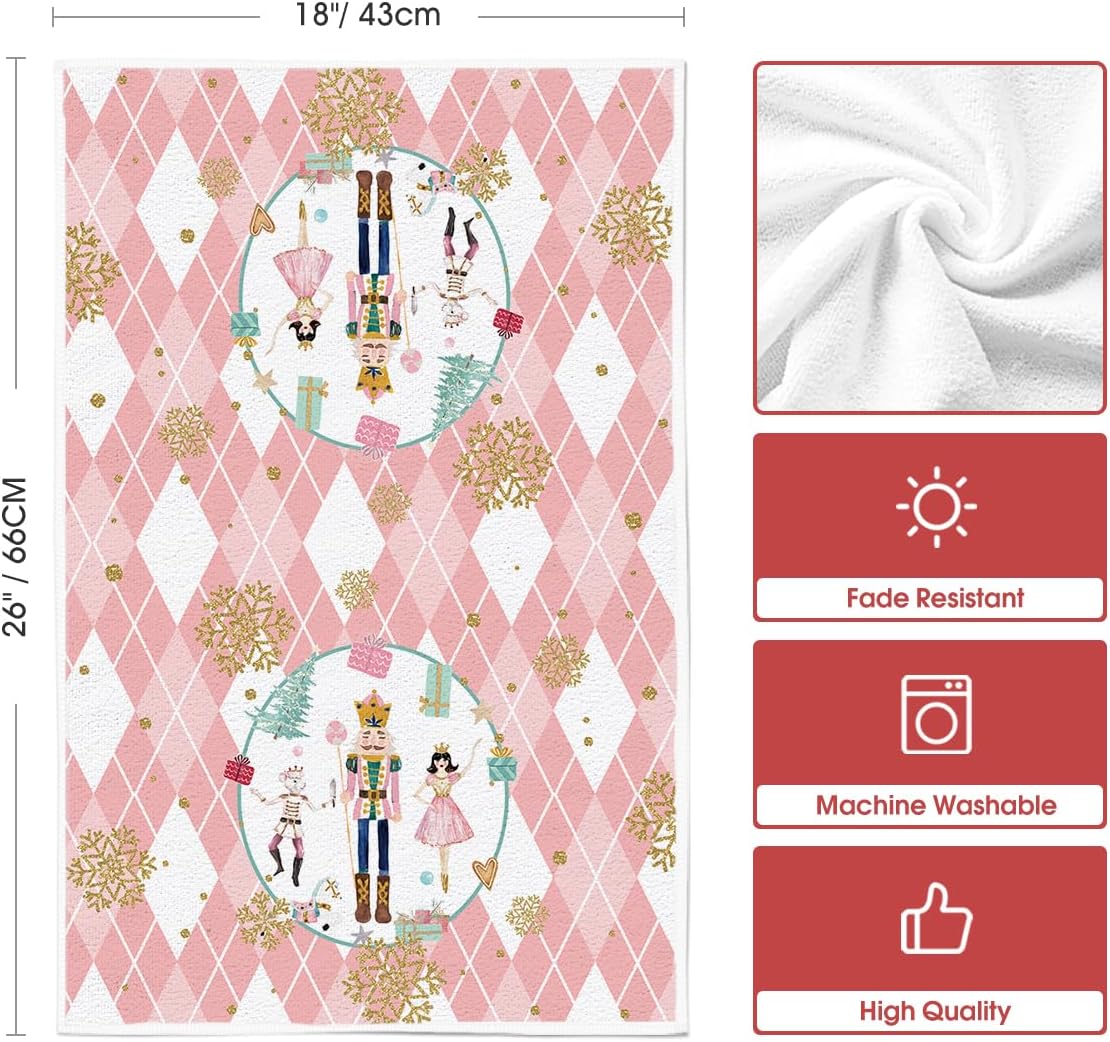 Artoid Mode Pink Nutcrackers Tree Christmas Kitchen Towels Dish Towels, 18x26 Inch Seasonal Winter Xmas Decoration Hand Towels Set of 2 - Image 6