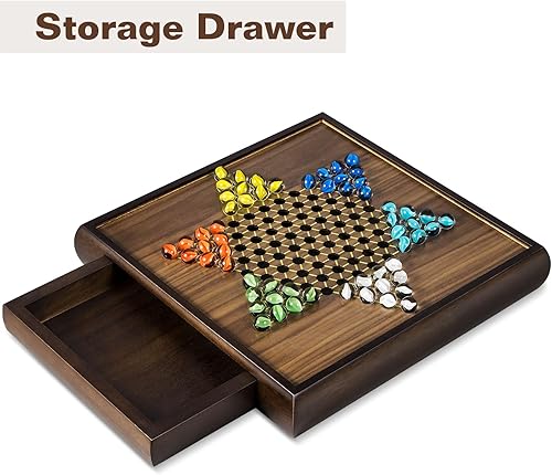 Miniatura 3 de Juego de ajedrez magnético 2 en 1 y damas chinas juego de mesa de madera de 13 pulgadas con cajón de almacenamiento y 60 canicas de vidrio + 12