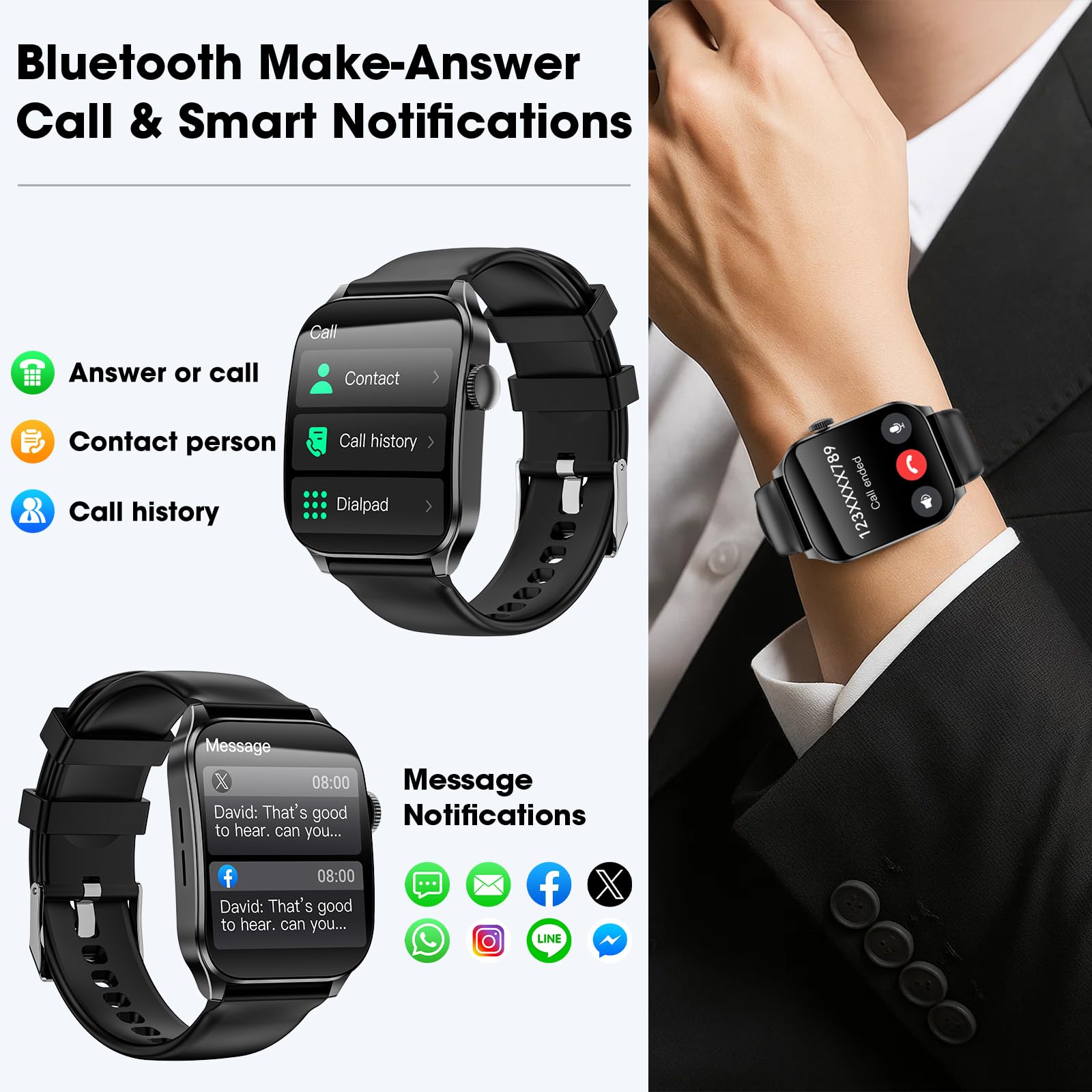 Curve Smart Watch for Men Women, 1.91" Smartwatches with 120+ Sport Modes, Fitness Tracker with Bluetooth Call, Heart Rate, Waterproof Activity Tracker Smartwatch for iOS Android Phones