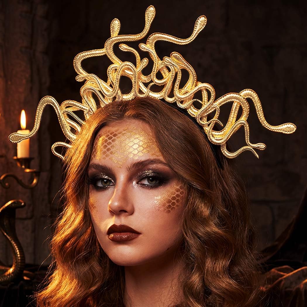 Medusa Snake Headband Greek Goddess Headbands Halloween Costume Headpiece Carnival Hair Accessories for Women (Gold)