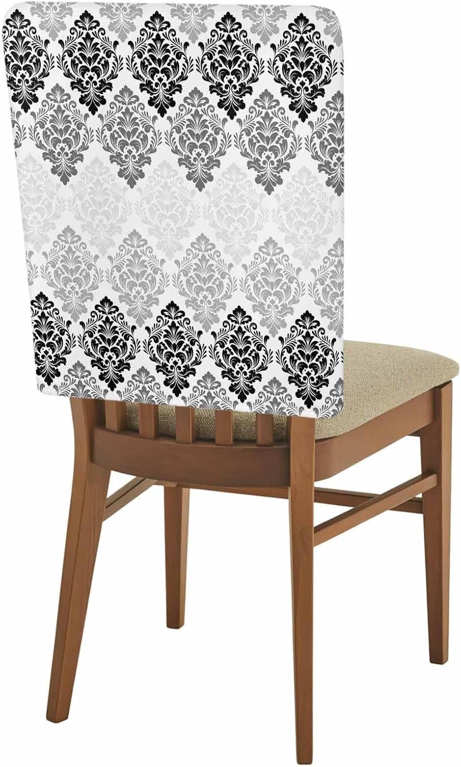 4Pack Dining Room Chair Back Covers Vintage Black Gray Floral Art Stretch Spandex Chair Cover Washable Slipcovers, Mid Century Flower Texture Removable Furniture Protectors for Home Kitchen Party
