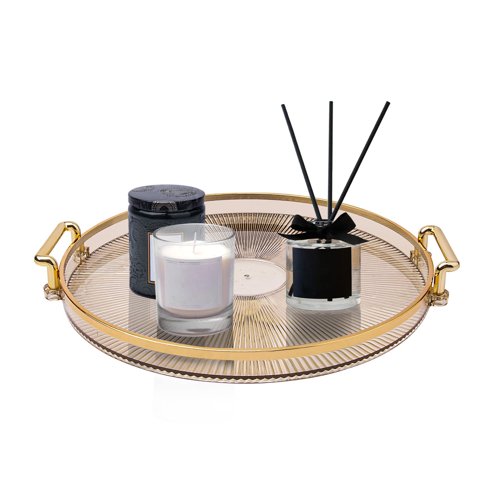 GENXU Round Small Trays Gold Green Decorative Home Acrylic Plastic