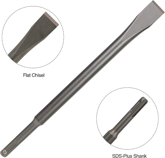 SDS Plus 4-Piece Chisel Set, Thinset Scraping Bit 3 x 10 Thinset Scaling Chisel, Point Chisel, Flat Chisel, Wide Chisel - SDS Chisel Bits for Hammer Drills Tile Removal