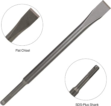 SDS Plus 4-Piece Chisel Set, Thinset Scraping Bit 3 x 10 Thinset Scaling Chisel, Point Chisel, Flat Chisel, Wide Chisel - SDS Chisel Bits for Hammer Drills Tile Removal