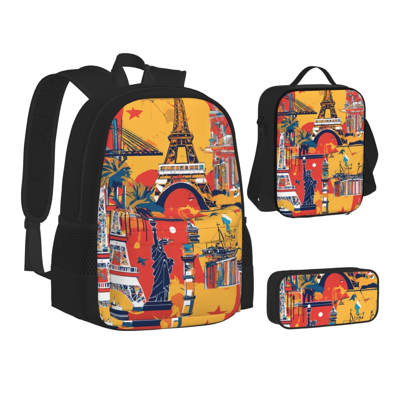 Zaino, borsa portapranzo, astuccio, set da 3 pezzi, per lavoro e