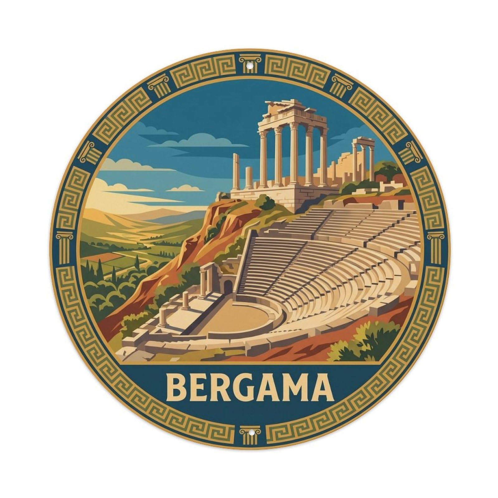 Turkey Pergamon Acropolis Ruins Mediterranean Coast Metal Tin Sign