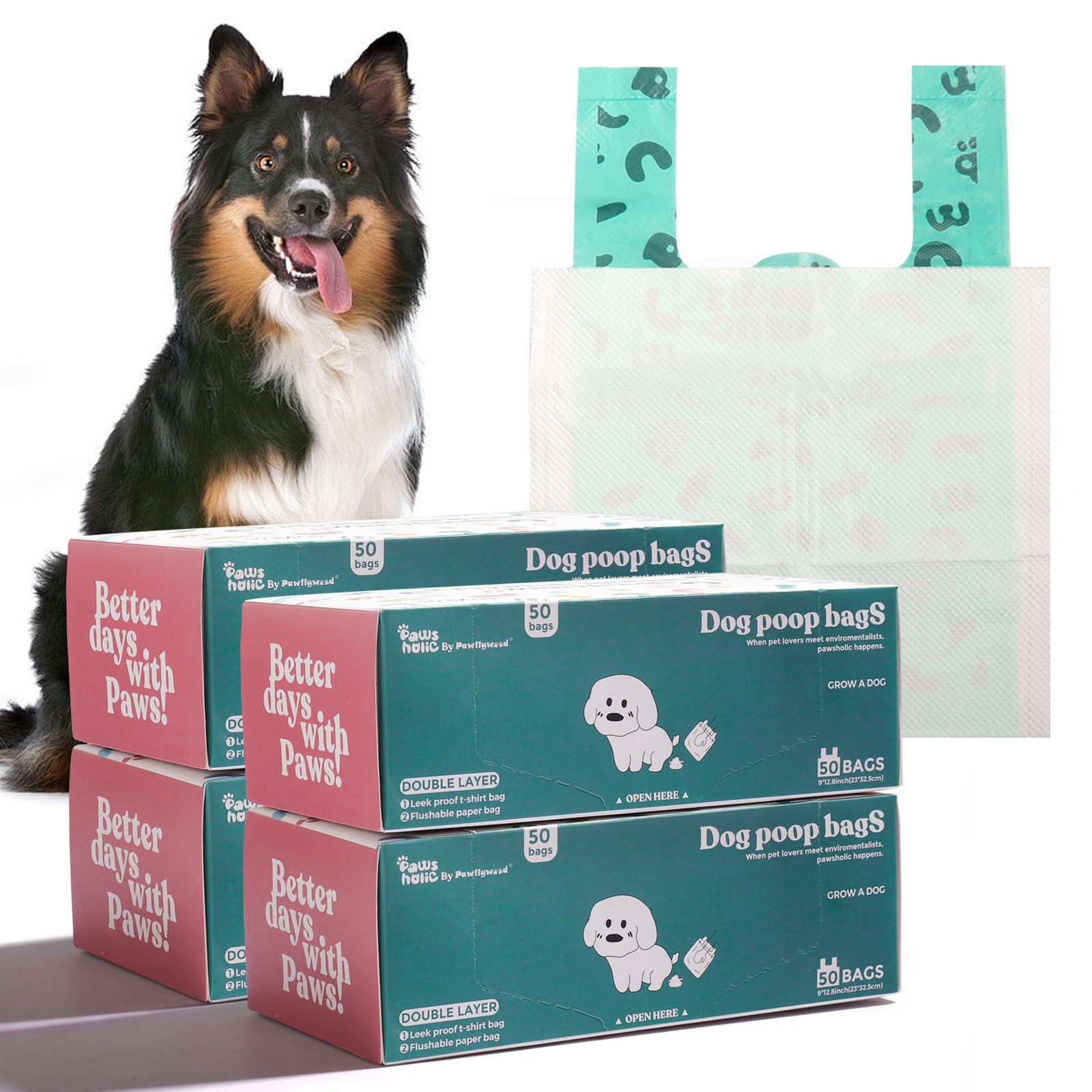 2-Ply Dog Poop Bags with Paper Towels,Leak-Proof, 200 Pieces