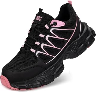 HOGENT Steel Toe Shoes Women Men Wide Non-Slip Composite Work Sneakers - Lightweight Breathable Puncture-Proof Safety Tennis Shoes