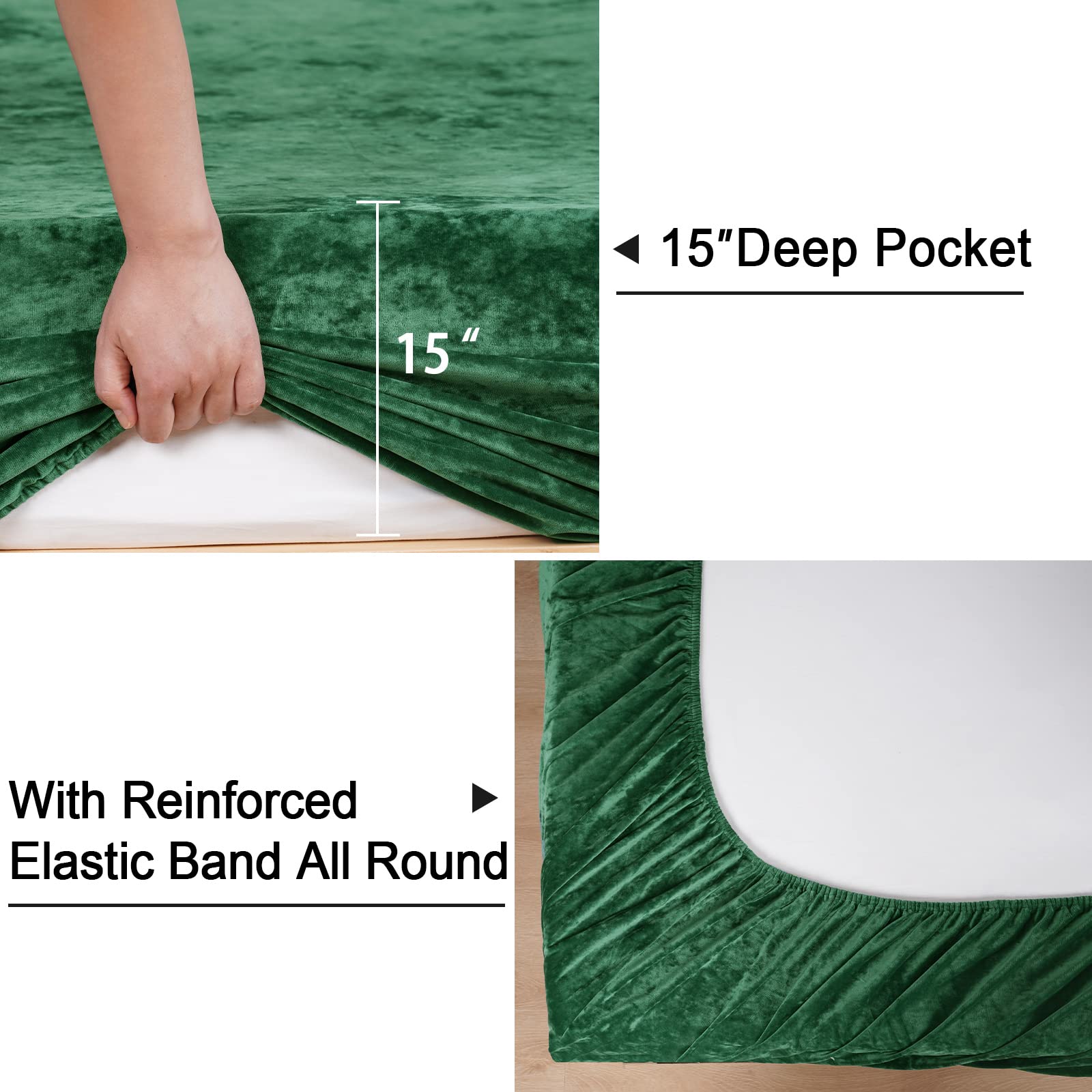 PHF Samt-Spannbetttuch Für Doppelbett – Superweich, 38 Cm Tiefe Tasche – Luxus-Bettlaken In Smaragdgrün
