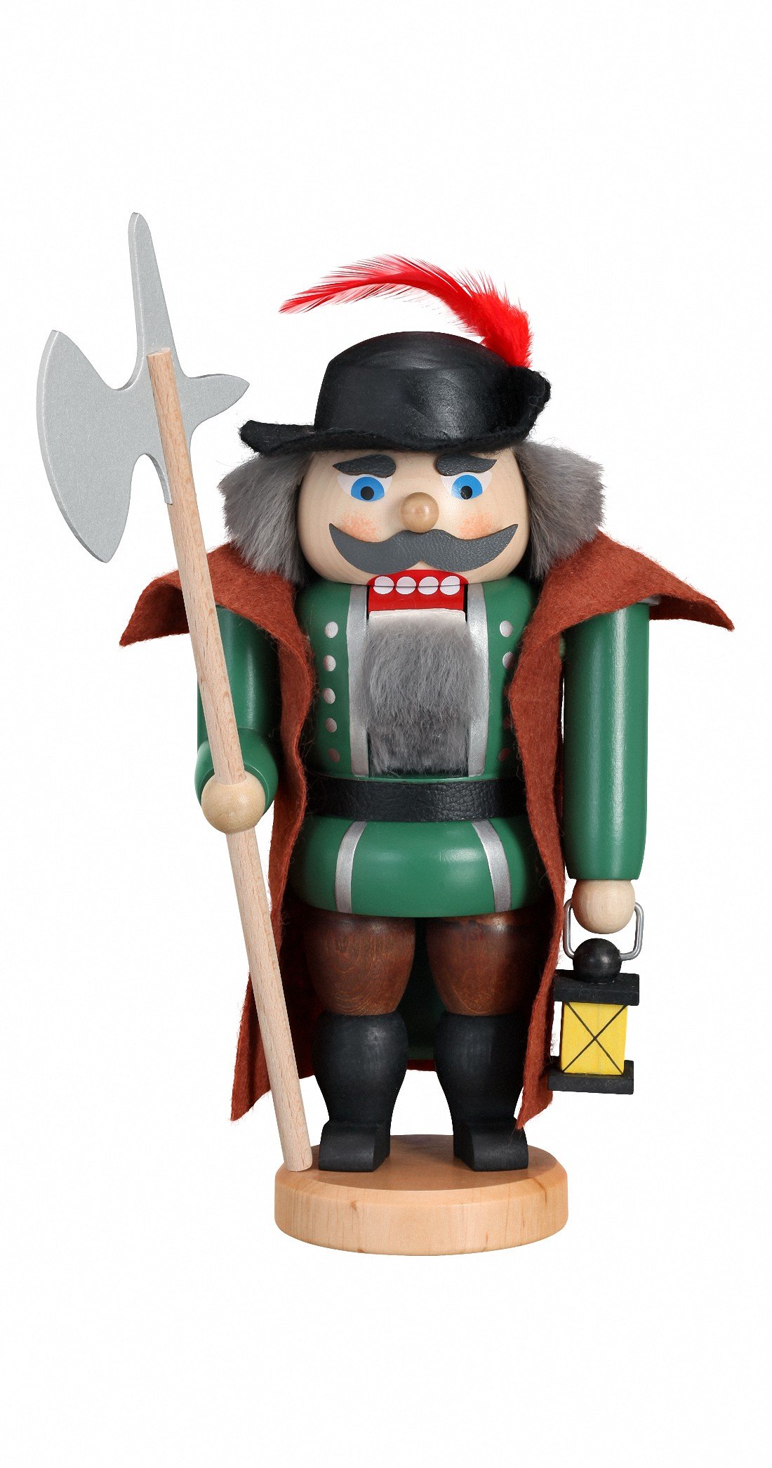 Seiffener Volkskunst German nutcracker night watchman, height 21 cm / 8 inch, original Erzgebirge