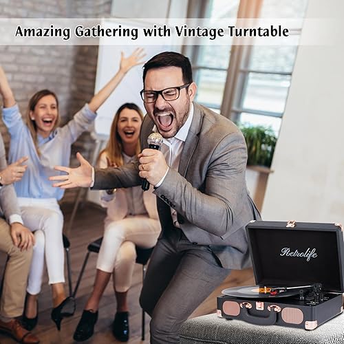 Miniatura 6 de Tocadiscos inalámbrico portátil maleta reproductor de vinilo con altavoces incorporados, tocadiscos de estilo retro para discos de vinilo, salida de