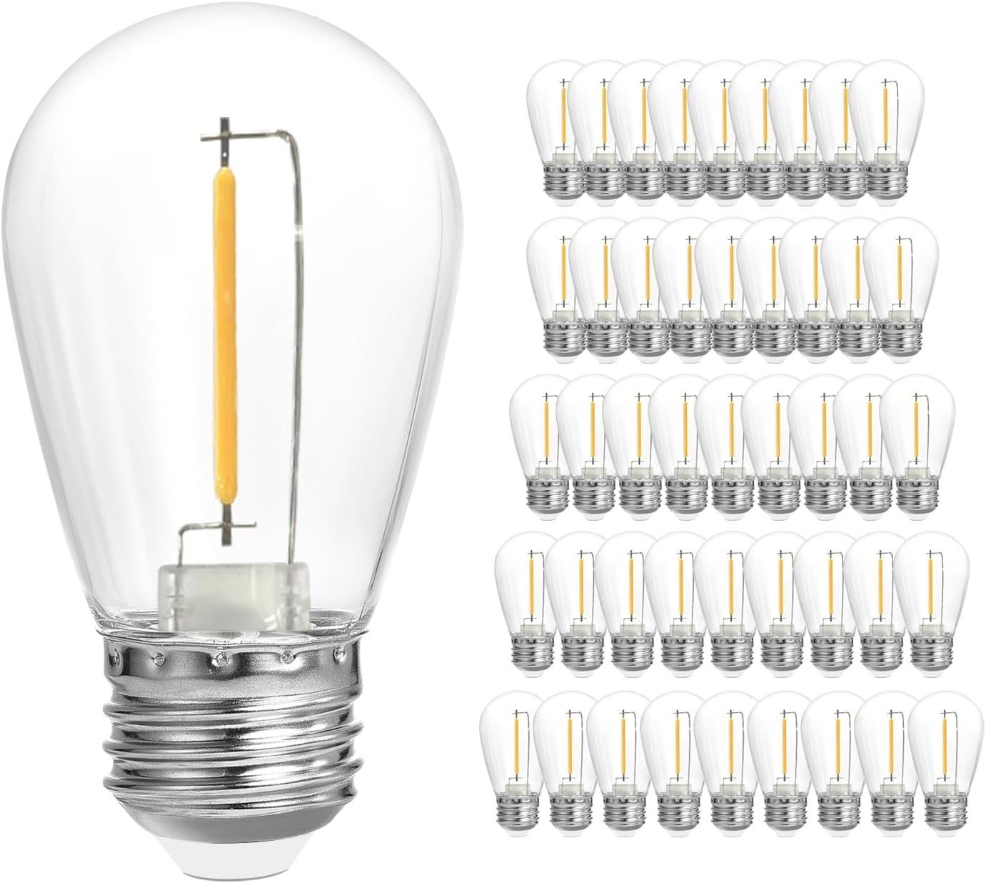 SUNTHIN 50 Pack Dimmable 1W S14 Replacement LED Bulbs, 2700K Warm White Waterproof Outdoor String Lights Vintage LED Filament Bulb, Shatterproof E26 Screw Base Edison Light Bulbs