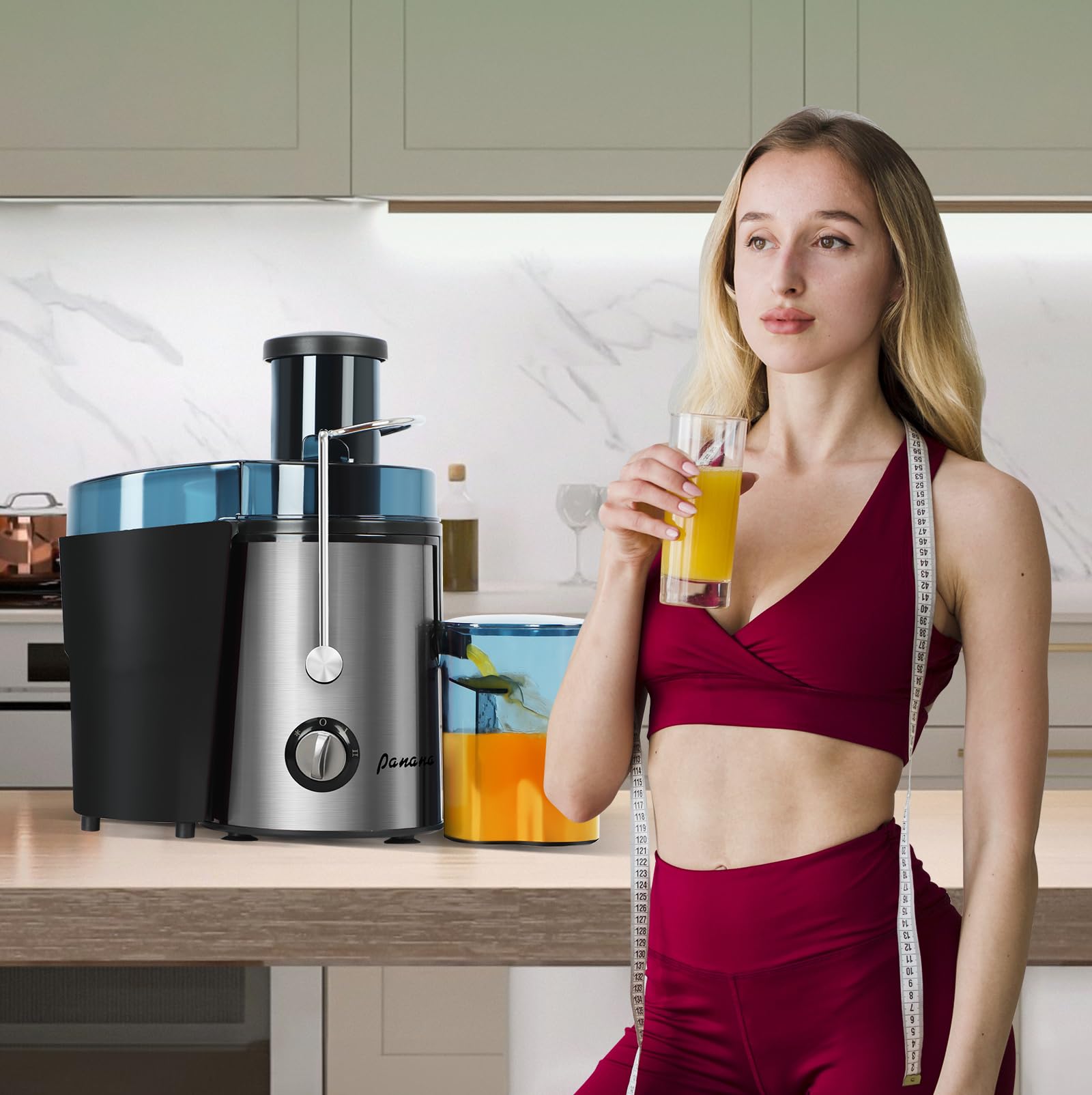 Panana Juicer, Extracteur de Jus Centrifuge 1000W avec Large Ouverture de 3", Machine à Jus pour Fruits et Légumes, Facile à Nettoyer, Acier Inoxydable, Sans BPA