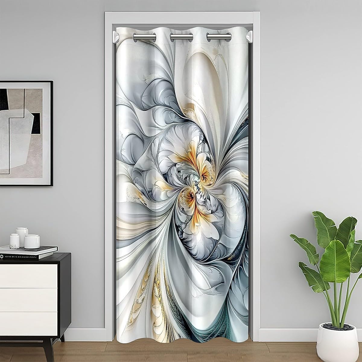 Erosebridal Marble Texture Door Curtain for Doorway Privacy,Green Golden Marble Grain Blackout Curtain 52" W X 80" L for Bedroom,Watercolor Tie Dye Door Drape Room Decor,Abstract Room Divider Curtain