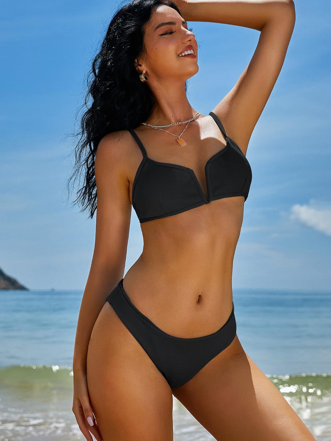 ZAFUL Women's High Cut Bikini Sets Ribbed V-Wire Cami Bikini Two Piece Swimsuit - Image 3