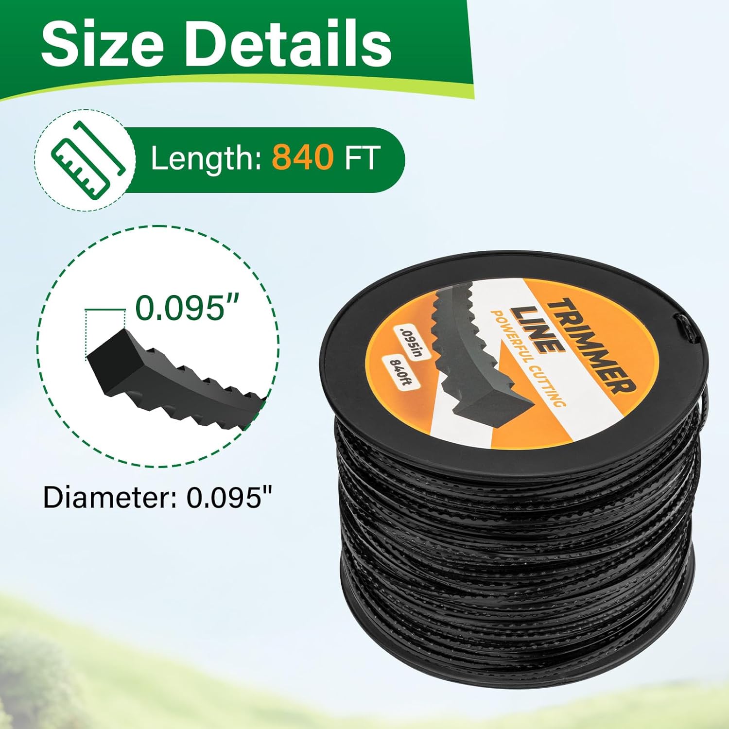 840ft 0.095" Black String Trimmer Line Cutting String Replacement for Husqvarna Trimmer Line 639005106