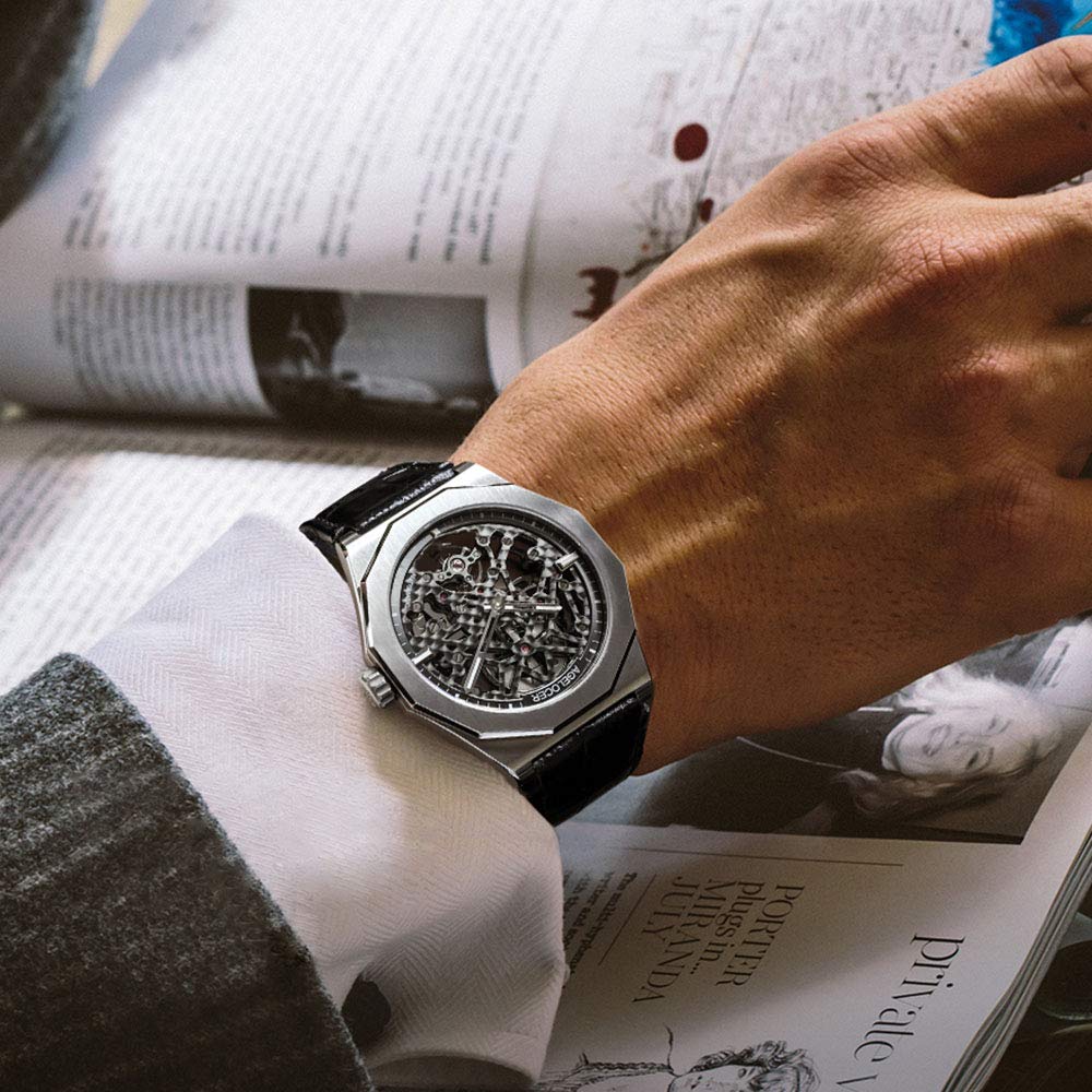 agelocer Herren-Armbanduhr, doppeltes Skelett, automatisch, mechanisch, 41 mm Keramik-Lünette, 80 Stunden Gangreserve, leuchtend, Alligatorarmband/Gummiband, Business-Uhren für Herren, luxuriöses