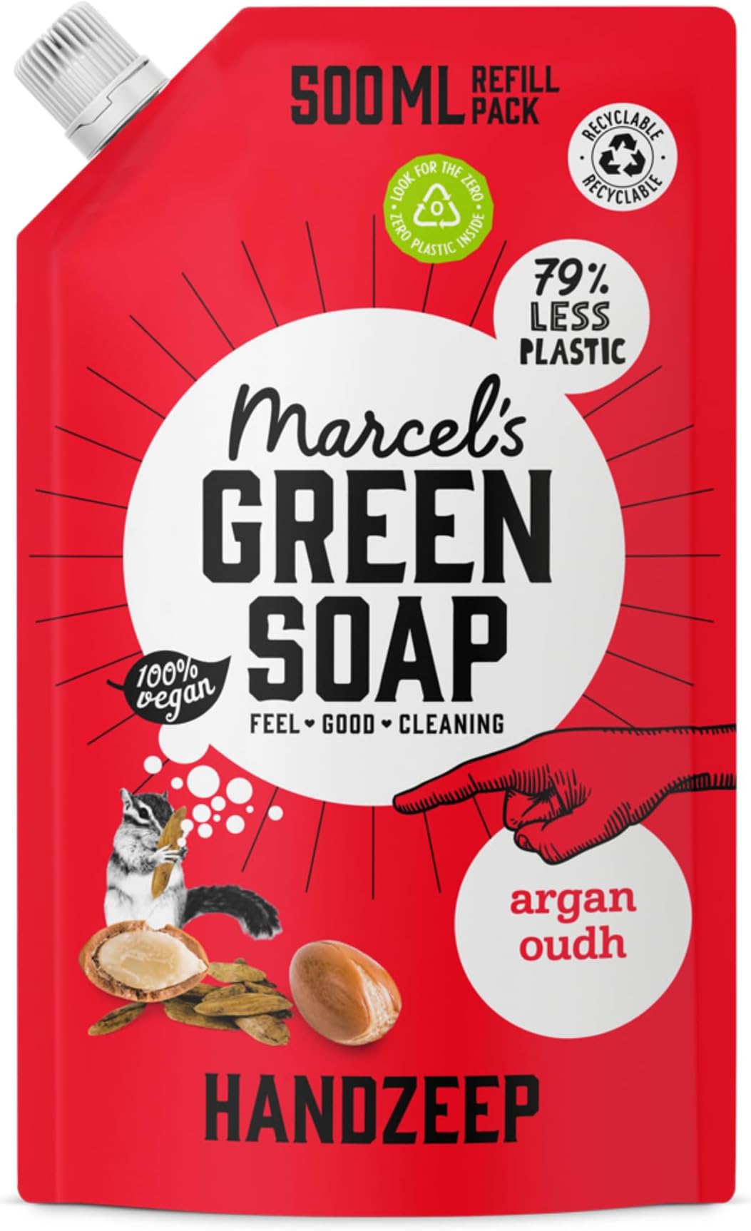 Hand Soap Refill Argan & Oudh - Handwash Dispenser Refill - 100% Eco friendly - 100% Vegan - 97% Biodegradable - 500 ML