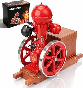Actualia Retrol & B01 Full Metal Engine Kit, Hit and Miss Engine Model 3.6cc Water-Cooled Single Cylinder 4-Stroke Internal Combustion Engine with Wooden Base STEM Models