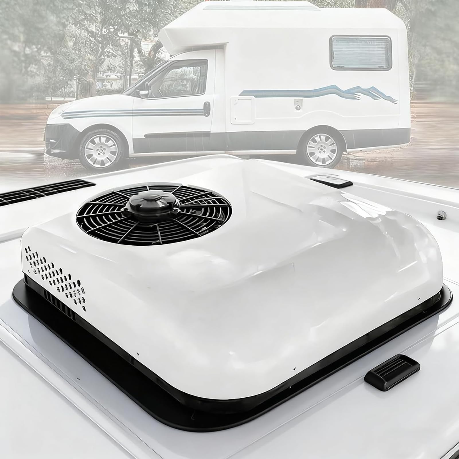 Aire Acondicionado 12V para Autocaravana - Techo Acondicionador de Aire Frío/Calor con Control Remoto, Blanco, Compatible con Caravanas, Camionetas, Furgonetas, Camiones (Dual-mode Hvac, 12V)