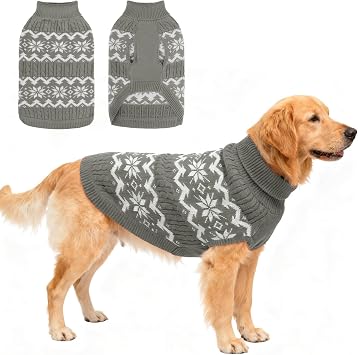 BEAUTYZOO Dog Christmas Sweater for Large Dogs Boy Girl,Thick Warm Winter Turtleneck Pullover Cable Knit Big Dog Sweaters Pitbull Labrador Golden Retriever Clothes Male Female Pet Jacket, GreyXL