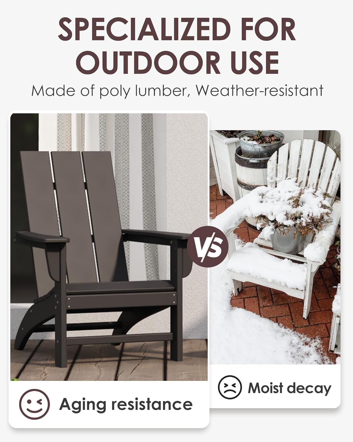 Poly Lumber Adirondack Chair, All-Weather Resistant Outdoor Patio Chairs, Look Like Wood, Pre-Assembled Outdoor Fire Pit Chair for Pool, Deck, Backyard, Garden, Black