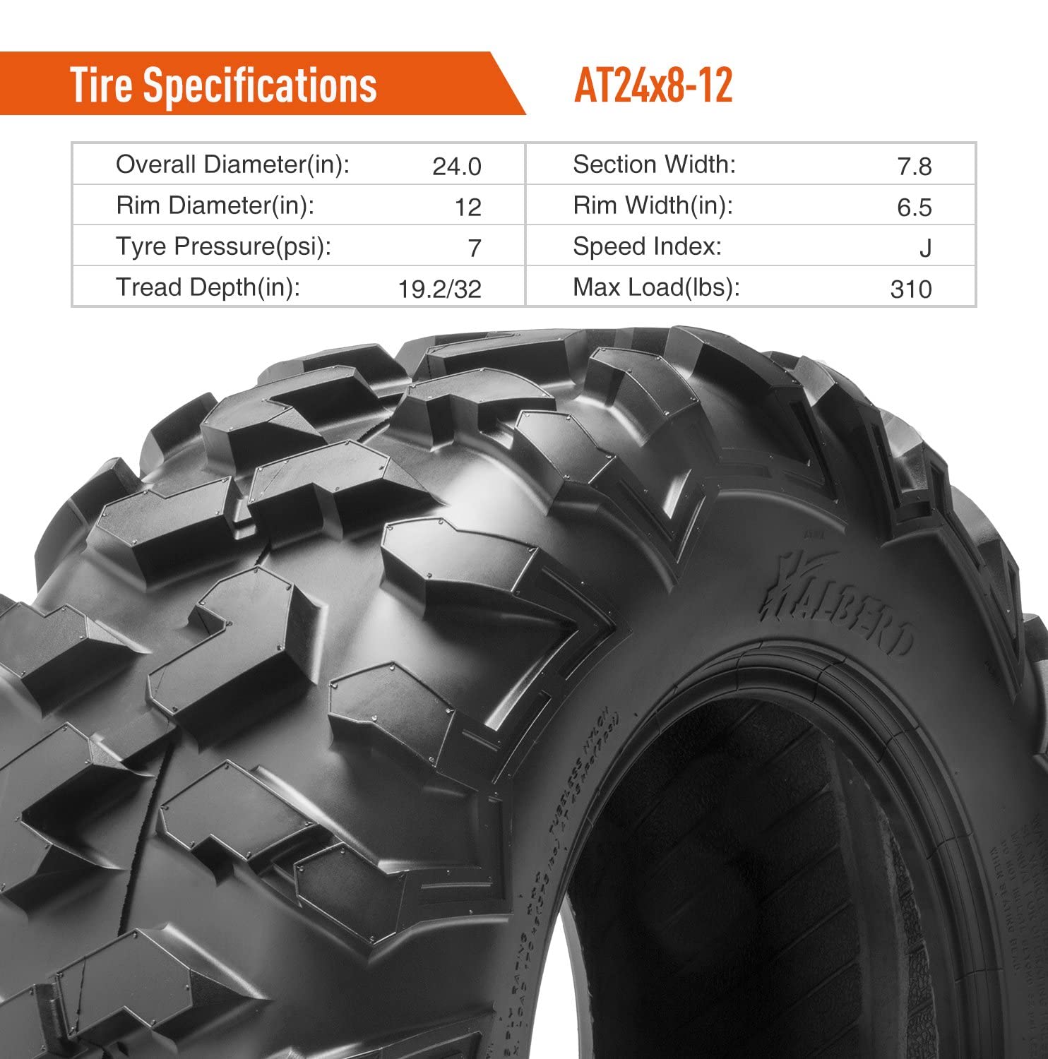 SUNROAD Set Of 2 ATV/UTV Tires 24x8-12 – 6PR All-Terrain Mud Tires, Tubeless, For ATV, UTV, Lawn Mower, Off-Road