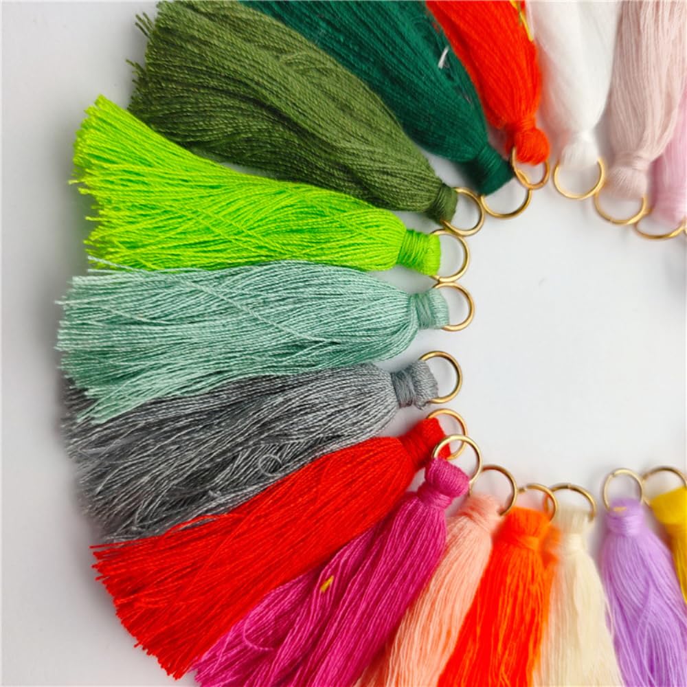 100 Stück Mini Quasten, 5 cm Bunte Quaste Handgemachte Quast mit Ring, Quasten Anhänger Weiche Quasten für DIY Handwerk Schmuckherstellung Lesezeichen Souvenirs Quaste Ohrring,Gemischte Farben