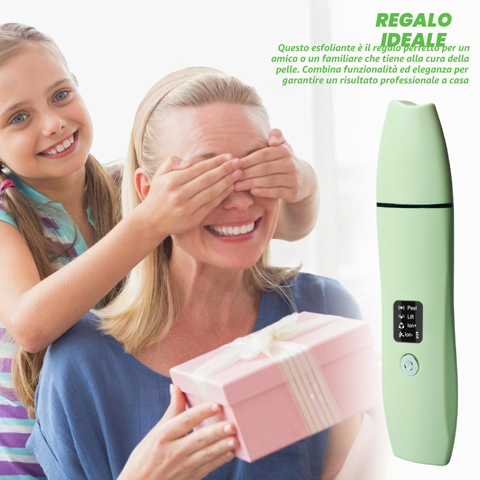 Skin Scrubber - Dispositivo esfoliante ad ultrasuoni, Face Skin Spatula, ricarica TypeC, detergente per pori (verde)