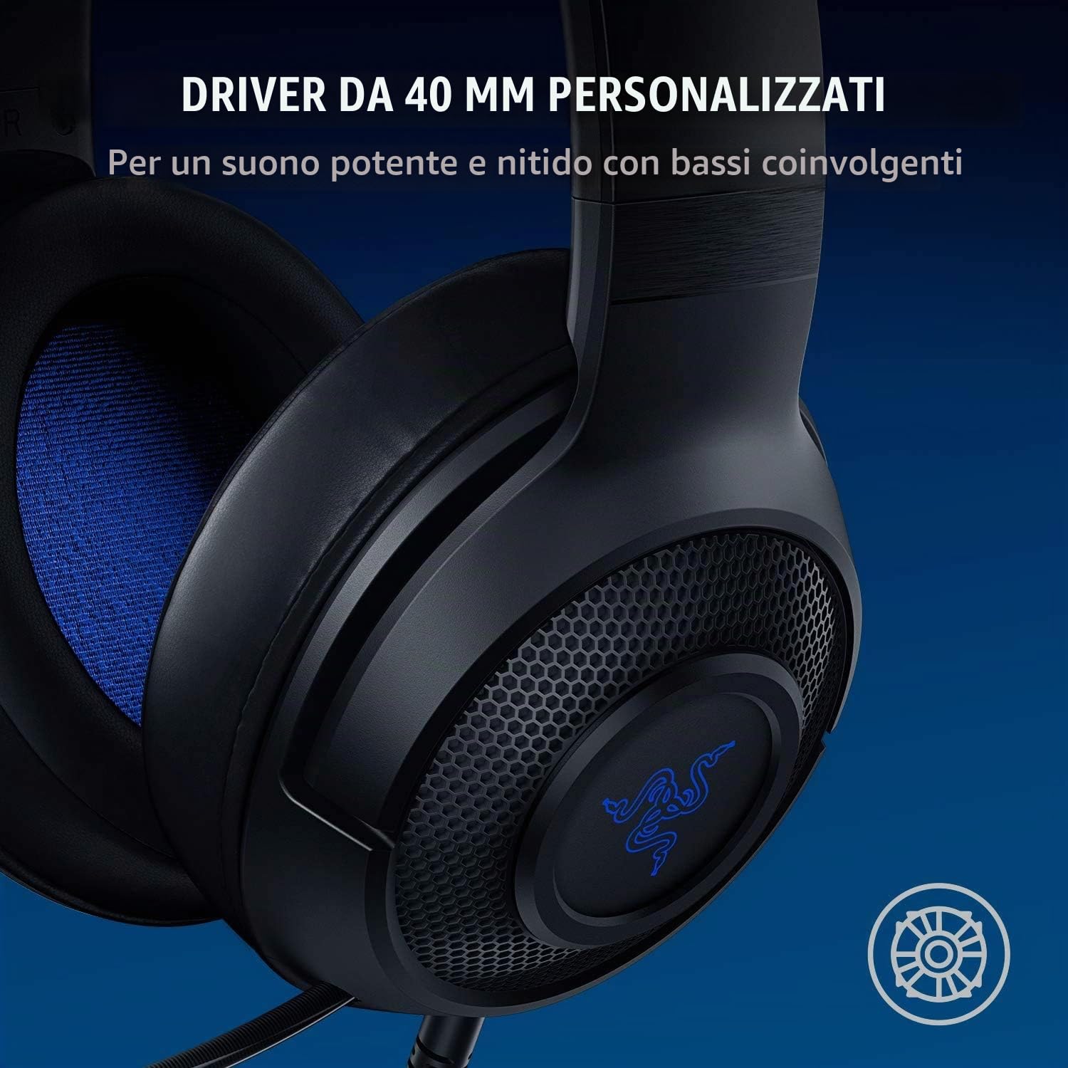 Razer Kraken X - Cuffie da gioco ultra leggere per console con audio surround 7.1, con telaio leggero, microfono cardioide pieghevole per PC, Xbox, PS4, Nintendo Switch, colore: blu/nero