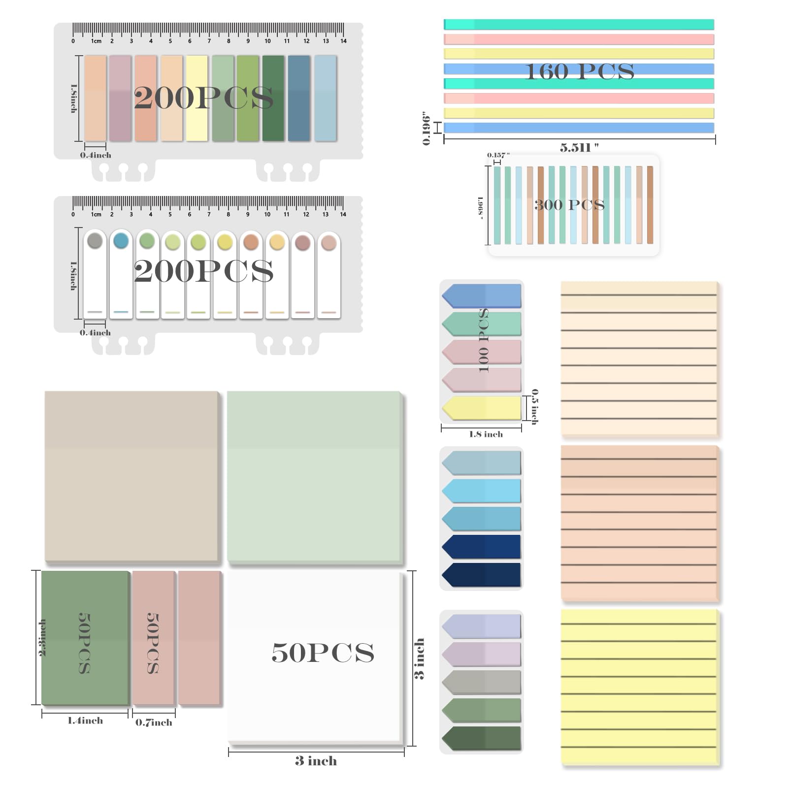 BAYTORY 1610 Blatt Transparente Haftnotizen mit Textmarker-Klebeband, transparent, wasserdicht, 7,6 x 7,6 cm, durchsichtig, Memoblock, selbstklebend, durchscheinend, beschreibbare Index-Tabs zum