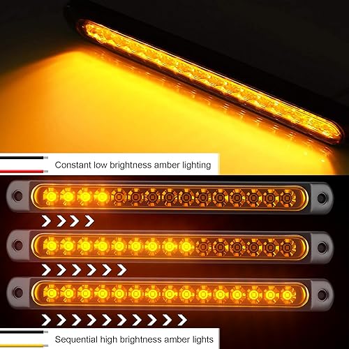 Miniatura 2 de PSEQT Luces LED de identificación de remolque, 10 pulgadas, 15 luces LED direccionales, tira de luz trasera para camión, luces marcadoras laterales