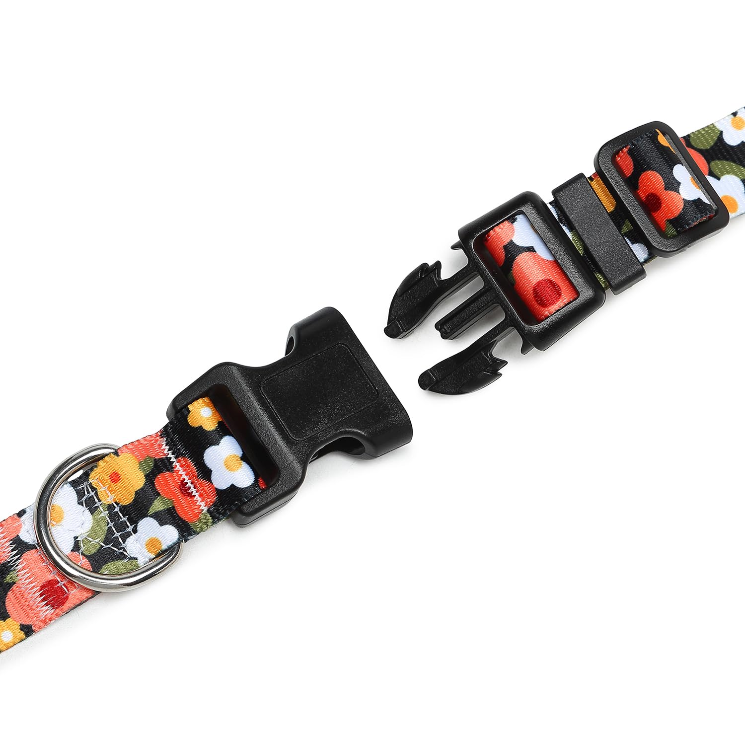 Adjustable Dog Collar with Patterns, Ultra Comfy Soft Nylon Breathable Pet Collar for Small Medium Large Dogs (L, Floral Orange) — view 6