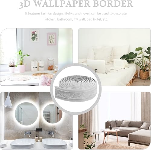 Miniatura 8 de Uonlytech 2 rollos de papel tapiz para despegar y pegar, borde de pared 3D con bordes de espuma, borde de espejo para cocina, sala de estar, color