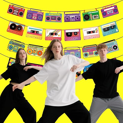 Miniatura 5 de 4 pancartas de cinta de casete, cintas de casete de radio duraderas, divertidas decoraciones retro de los años 80 adecuadas para decoración de