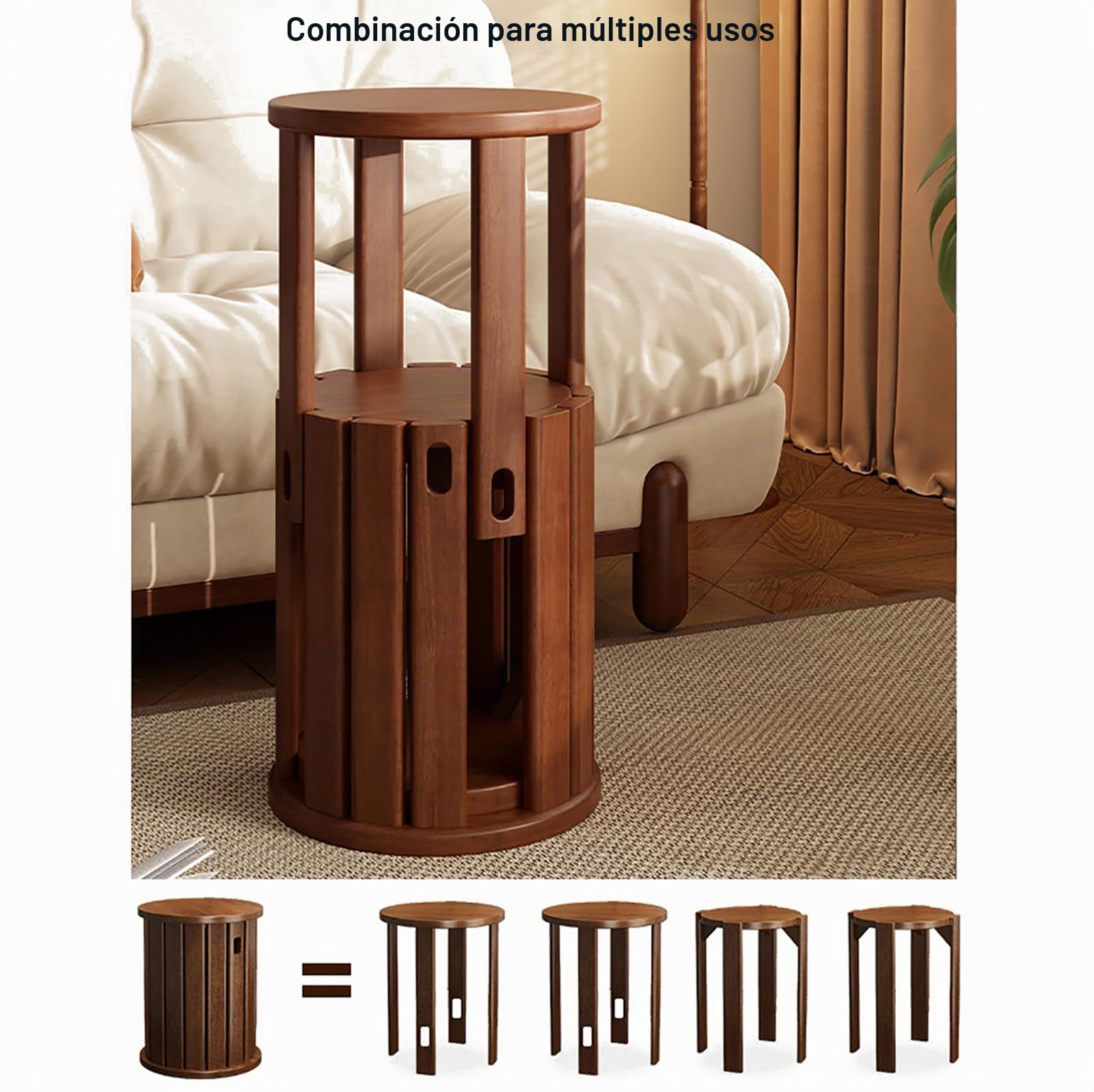 Taburetes apilables de madera, mesas auxiliares y auxiliares versátiles, para sala de estar y comedor