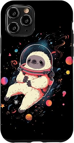 Carcasa para iPhone 11 Pro con diseño de perezoso flotando en planetas espaciales, estrellas y perezosos