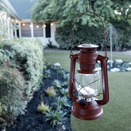 Image of Alpine Corporation 10 inch H Indoor /Outdoor Metal and Glass Hurricane Lantern with Dimmable LED Lights, Red