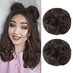 REECHO 2 PCS Mini Claw Clip in Messy & Cat Ears Hair Bun Extensions HB001 Wig Accessory Updo Hairpieces for Women Girls (Pack of 2-3.5 Wavy, Deep Brown)